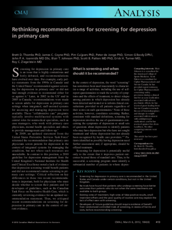 Rethinking recommendations for screening for depression in primary care thumbnail