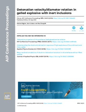 Detonation velocity/diameter relation in gelled explosive with inert inclusions thumbnail