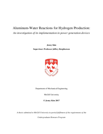 Aluminum-Water Reactions for Hydrogen Production: An investigation of its implementation in power generation devices thumbnail