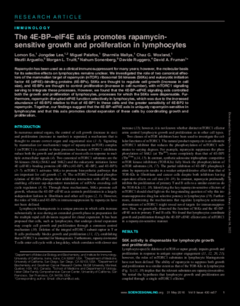 The 4E-BP–eIF4E axis promotes rapamycin-sensitive growth and proliferation in lymphocytes thumbnail