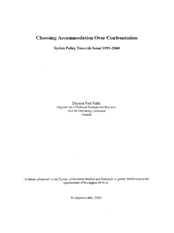 Choosing accommodation over confrontation : Syrian policy towards Israel 1991-2000 thumbnail