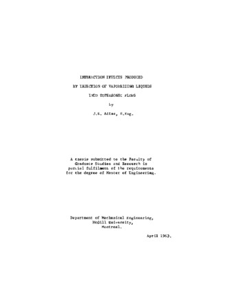 Interaction effects produced by injection of vapourizing liquids into supersonic flows. thumbnail