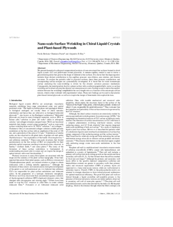 Nano-scale surface wrinkling in chiral liquid crystals and plant-based plywoods thumbnail