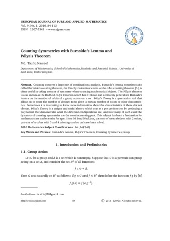 Counting Symmetries with Burnside's Lemma and Polya's Theorem thumbnail