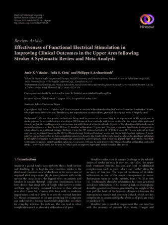 Effectiveness of Functional Electrical Stimulation in Improving Clinical Outcomes in the Upper Arm following Stroke: A Systematic Review and Meta-Analysis thumbnail