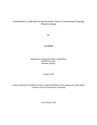 Transformative leadership for socioeconomic justice in international language schools in Egypt thumbnail