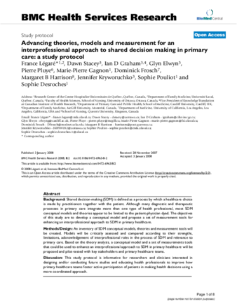 Advancing theories, models and measurement for an interprofessional approach to shared decision making in primary care: a study protocol thumbnail