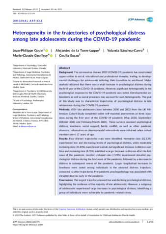 Heterogeneity in the trajectories of psychological distress among late adolescents during the COVID-19 pandemic thumbnail