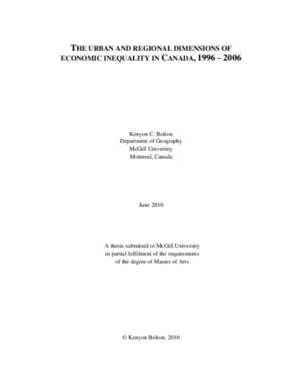 The urban and regional dimensions of economic inequality in Canada, 1996 - 2006 thumbnail