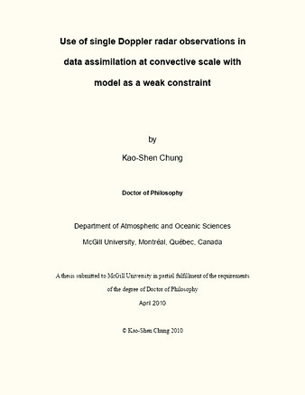 Use of single Doppler radar observations in data assimilation at convective scale with model as a weak constraint thumbnail