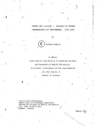 Quebec hog industry : analysis of market determinants and performance, 1970-1980. thumbnail