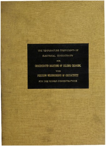 The temperature coefficients of electrical conductivity for concentrated solutions of calcium chloride, with precision measurements of conductivity for the higher concentrations. thumbnail