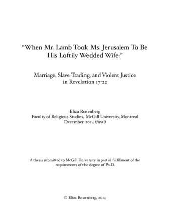 “When Mr. Lamb took Ms. Jerusalem to be his loftily wedded wife:" marriage, slave-trading, and violent justice in Revelation 17-22 thumbnail