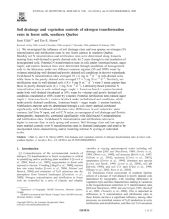 Soil drainage and vegetation controls of nitrogen transformationrates in forest soils, southern Quebec thumbnail