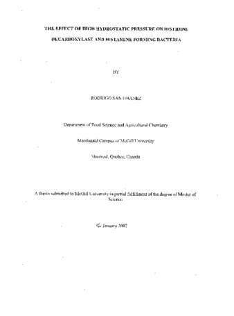 The effect of high hydrostatic pressure on histidine decarboxylase and histamine forming bacteria / thumbnail