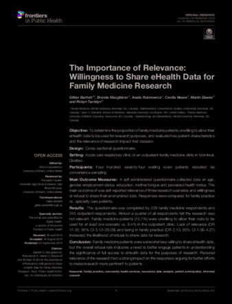 The Importance of Relevance: Willingness to Share eHealth Data for Family Medicine Research thumbnail