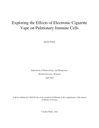 Exploring the effects of electronic cigarette vape on pulmonary immune cells thumbnail