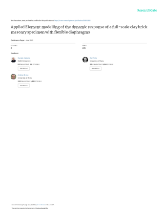 Applied Element modelling of the dynamic response of a full-scale clay brick masonry specimen with flexible diaphragms thumbnail