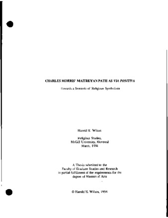 Charles Morris' Maitreyan path as via positiva : toward a semiotic of religious symbolism thumbnail