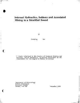 Internal hydraulics, solutions and associated mixing in a stratified sound thumbnail