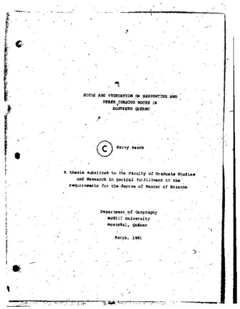 Soils and vegetation on serpentine and other igneous rocks in Southern Quebec thumbnail