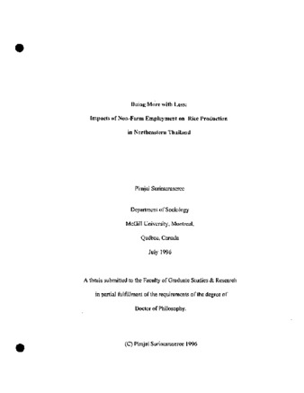 Doing more with less : impacts of non-farm employment on rice production in Northeastern Thailand thumbnail