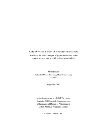 Water provision beyond the private/public debate: a study of the water strategies of poor communities, water vendors, and the state in rapidly-changing urban India thumbnail