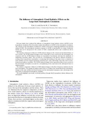 The Influence of Atmospheric Cloud Radiative Effects on the Large-Scale Stratospheric Circulation thumbnail