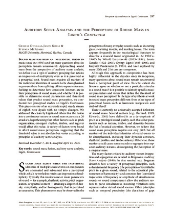 Auditory Scene Analysis and the Perception of Sound Mass in Ligeti’s Continuum thumbnail