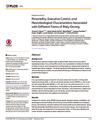 Personality, Executive Control, and Neurobiological Characteristics Associated with Different Forms of Risky Driving thumbnail