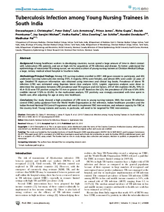 Tuberculosis Infection among Young Nursing Trainees in South India. thumbnail