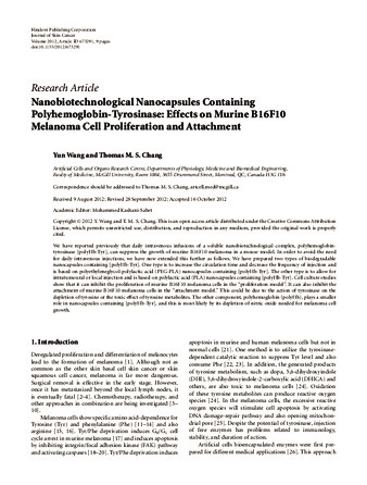 Nanobiotechnological nanocapsules containing polyhemoglobin-tyrosinase: effects on murine B16F10 melanoma cell proliferation and attachment thumbnail