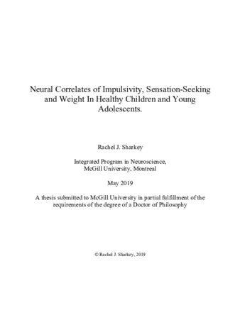 Neural correlates of impulsivity, sensation-seeking and weight in healthy children and young adolescents thumbnail