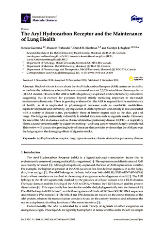 The Aryl Hydrocarbon Receptor and the Maintenance of Lung Health thumbnail