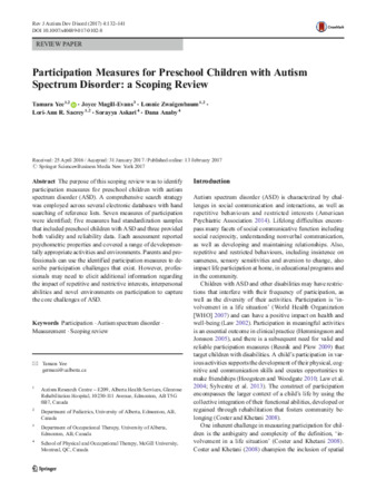 Participation Measures for Preschool Children with Autism Spectrum Disorder: a Scoping Review thumbnail