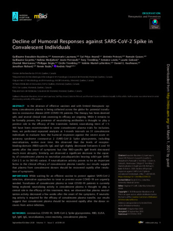 Decline of Humoral Responses against SARS-CoV-2 Spike in Convalescent Individuals thumbnail