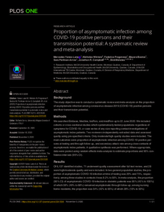 Proportion of asymptomatic infection among COVID-19 positive persons and their transmission potential: A systematic review and meta-analysis thumbnail