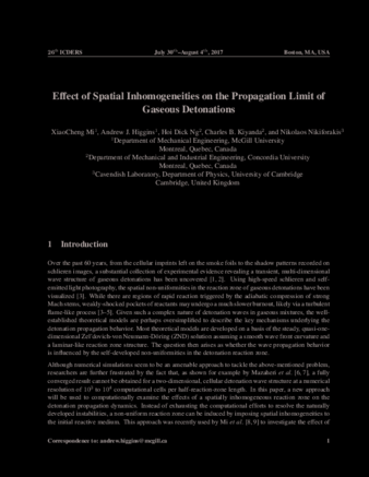 Effect of Spatial Inhomogeneities on the Propagation Limit of Gaseous Detonations," 26th International Colloquium on the Dynamics of Explosions and Reactive Systems thumbnail