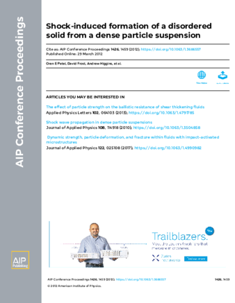 Shock-induced formation of a disordered solid from a dense particle suspension thumbnail