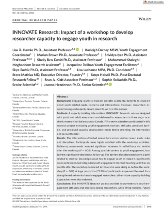 INNOVATE Research: Impact of a workshop to develop researcher capacity to engage youth in research thumbnail