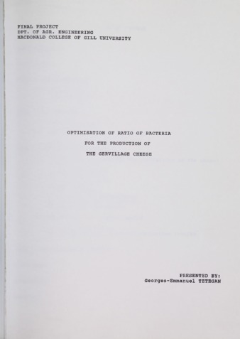 Optimisation of Ration of Bacteria for the Production of the Gervillage Cheese thumbnail