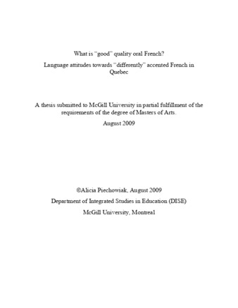 What is "good" quality oral French? language attitudes towards "differently" accented French in Quebec thumbnail