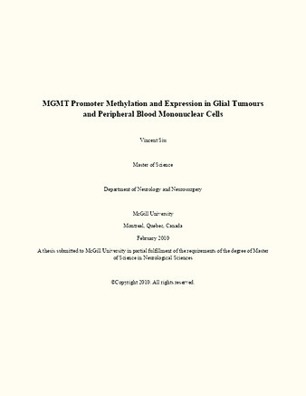 MGMT promoter methylation and expression in glial tumours and peripheral blood mononuclear cells thumbnail