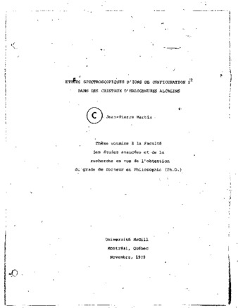 Études spectroscopiques d'ions de configuration s2 dans des cristaux d'halogénures alcalins thumbnail