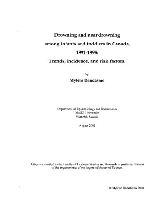 Drowning and near drowning among infants and toddlers in Canada, 1991-1998 : trends, incidence, and risk factors thumbnail