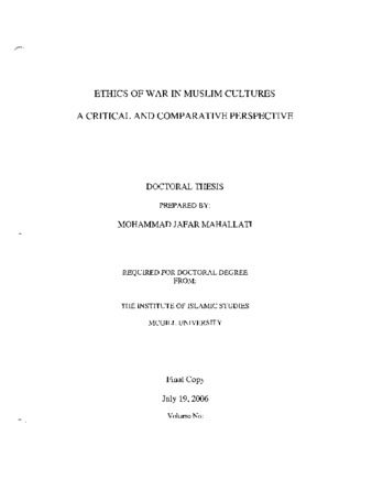 Ethics of war in Muslim cultures : a critical and comparative perspective thumbnail