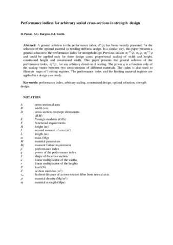 Performance indices for arbitrary scaled cross-sections in strength design thumbnail