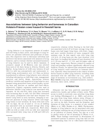 Associations between lying behavior and lameness in Canadian Holstein-Friesian cows housed in freestall barns thumbnail