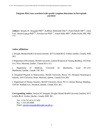 Polygenic Risk Score associated with specific symptom dimensions in first-episode psychosis thumbnail