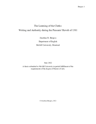 The learning of the clerks: Writing and authority during the Peasants' Revolt of 1381 thumbnail